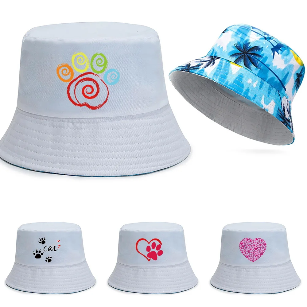 

Cotton Fisherman Hat Trend Footprints Series Print Bucket Hats Reversible Hawaii Caps Men Casual Panama Cap Women Beach Sun Hats