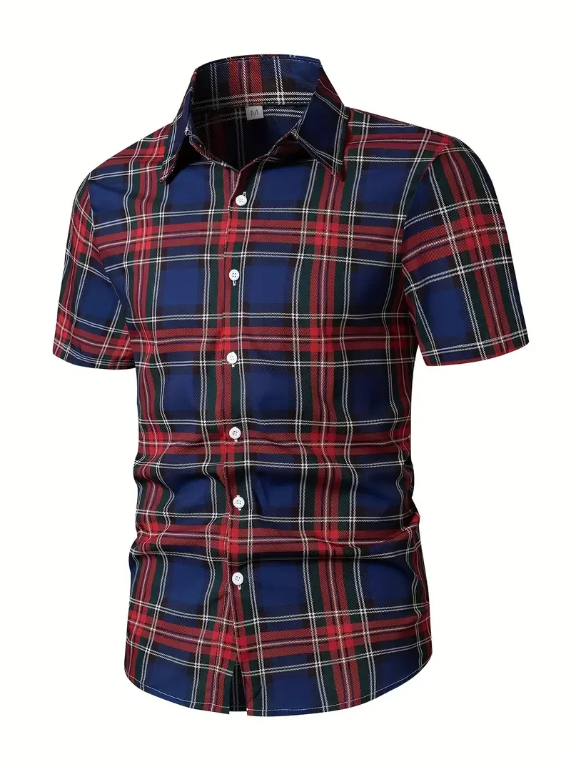 Chemise à manches courtes à revers à carreaux pour hommes, vêtements College, vêtements de loisirs, mode de créateur, extérieur, rue, proximour