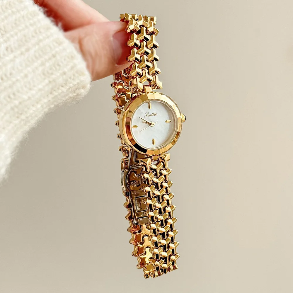 Fashion temperament minimalist luxury retro round dial steel strip for  women's watch Jewelry accessories