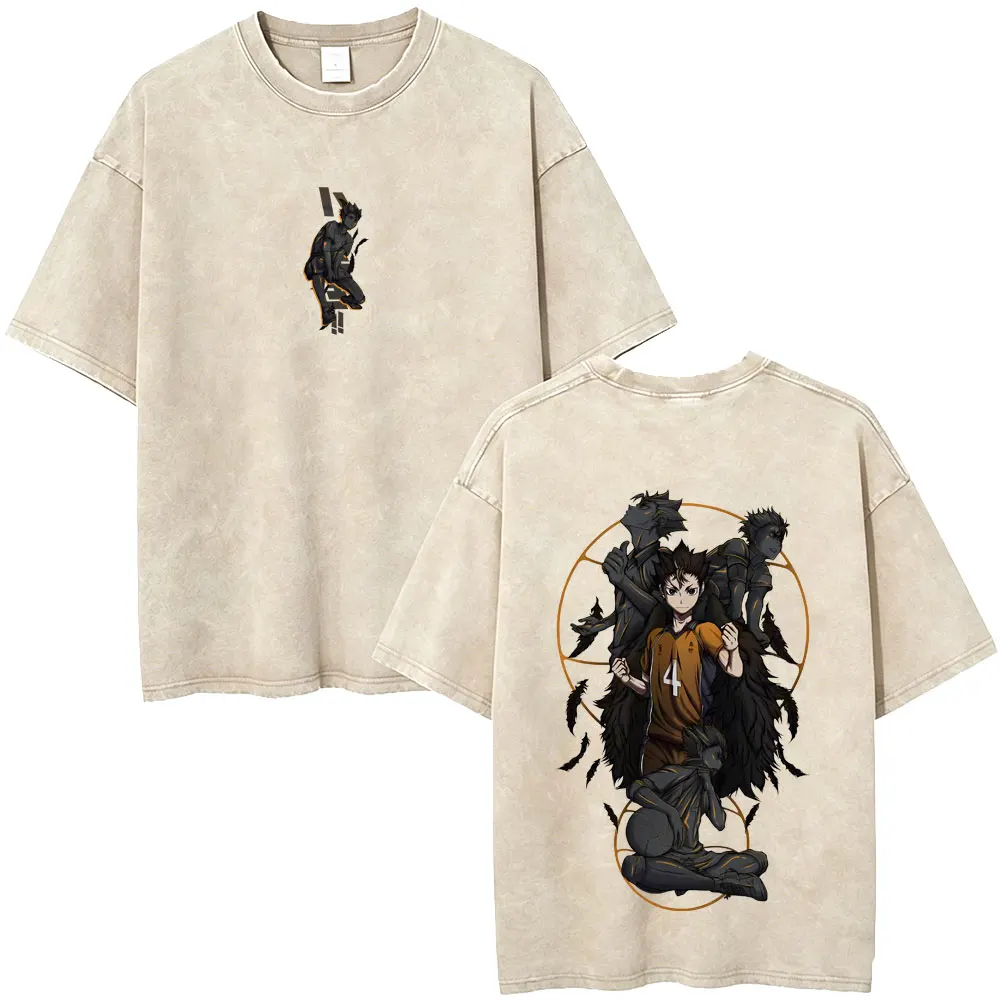

Washed Vintage Anime Haikyuu Yu Nishinoya Graphic T-shirt Men Manga Oversized T Shirts Men's Summer Casual Short Sleeve T-shirts