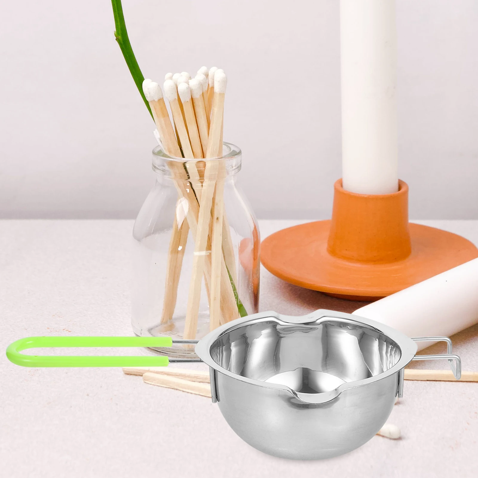 

1 set Chocolate Melting Pot Stainless Steel Butter Wax Melt Bowl Double Spout Heating Kitchen Gadget for Cheese Caramel Sweets