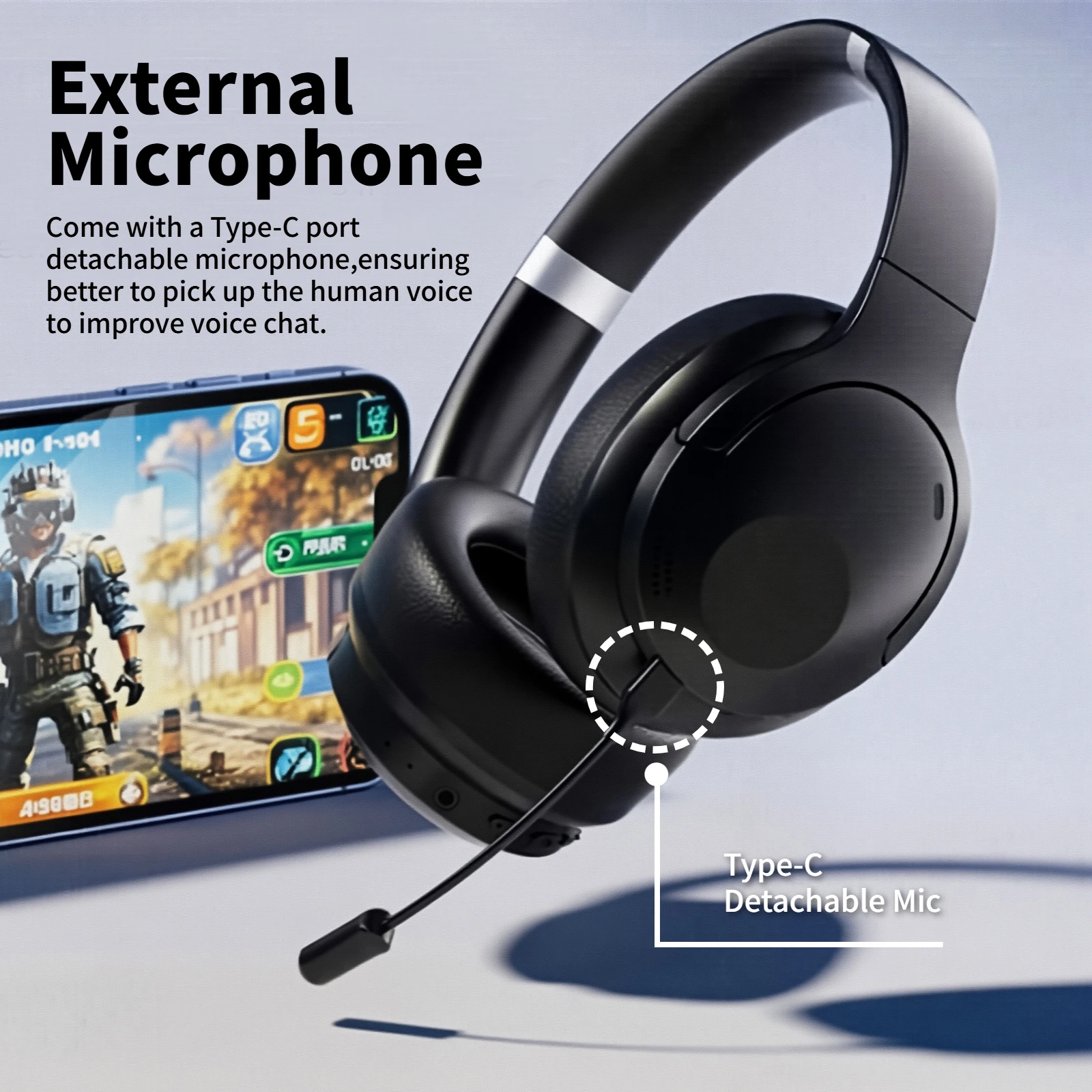 Sansui ANC Bluetooth 5.4 Earphones -50dB Active Noise Canceling Headset Wireless Over-Ear Headphone with External Microphone