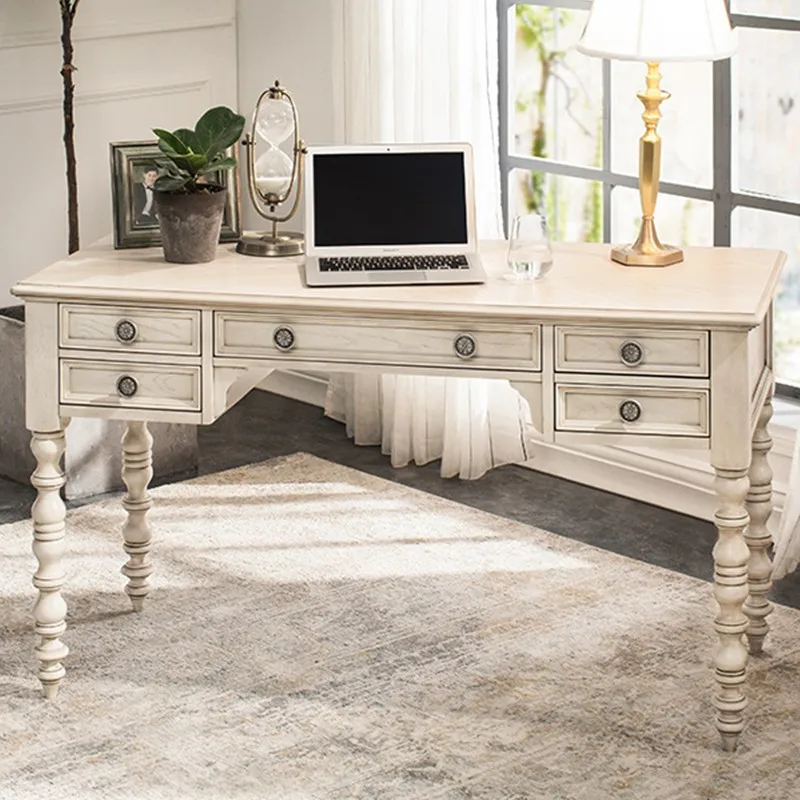 

American solid wood desk retro oak white old dresser computer French simple writing