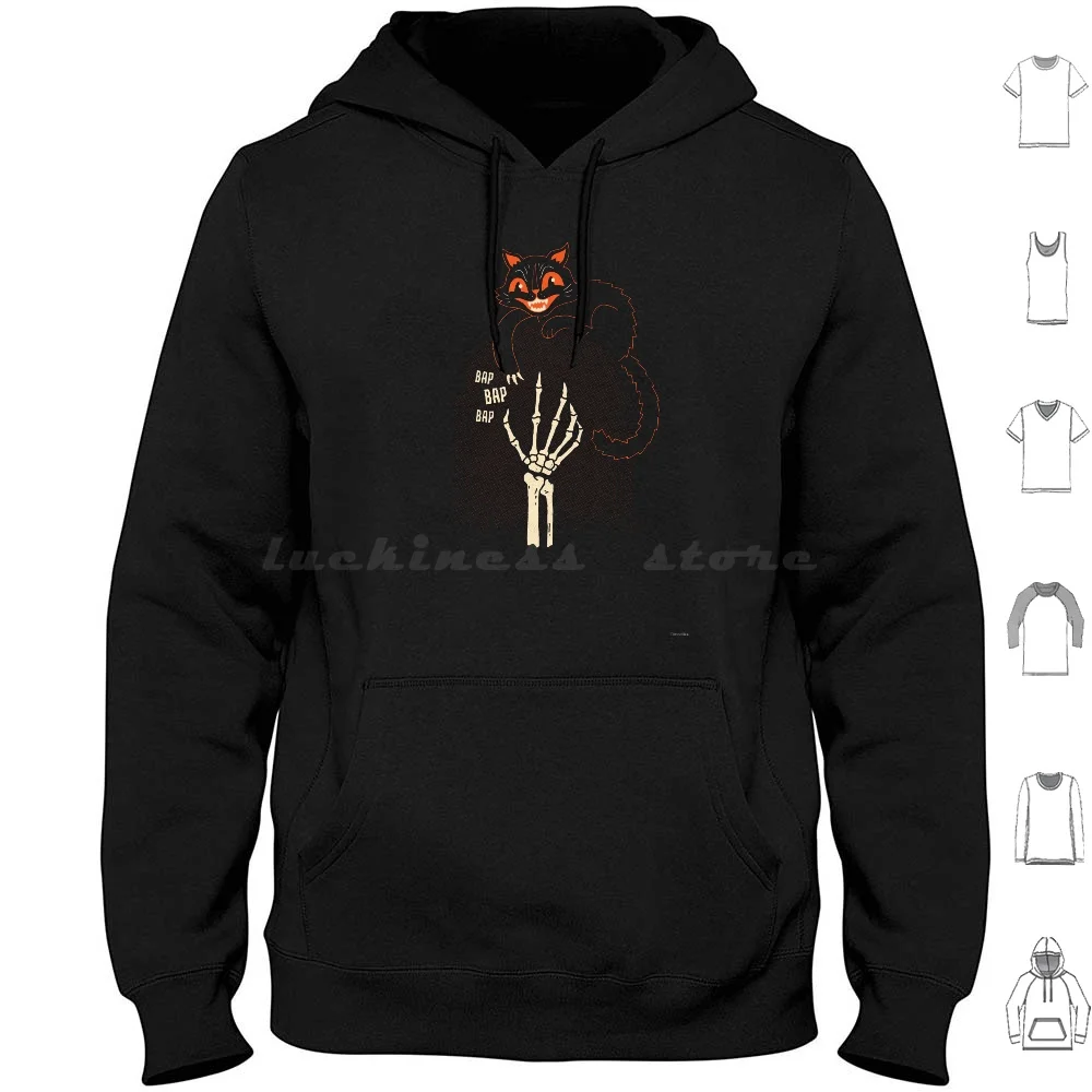 Grave Encounter Hoodies Long Sleeve Cat Cats Kitty Skeleton Zombie Grave Cute Halloween Spoopy Horror Spooky