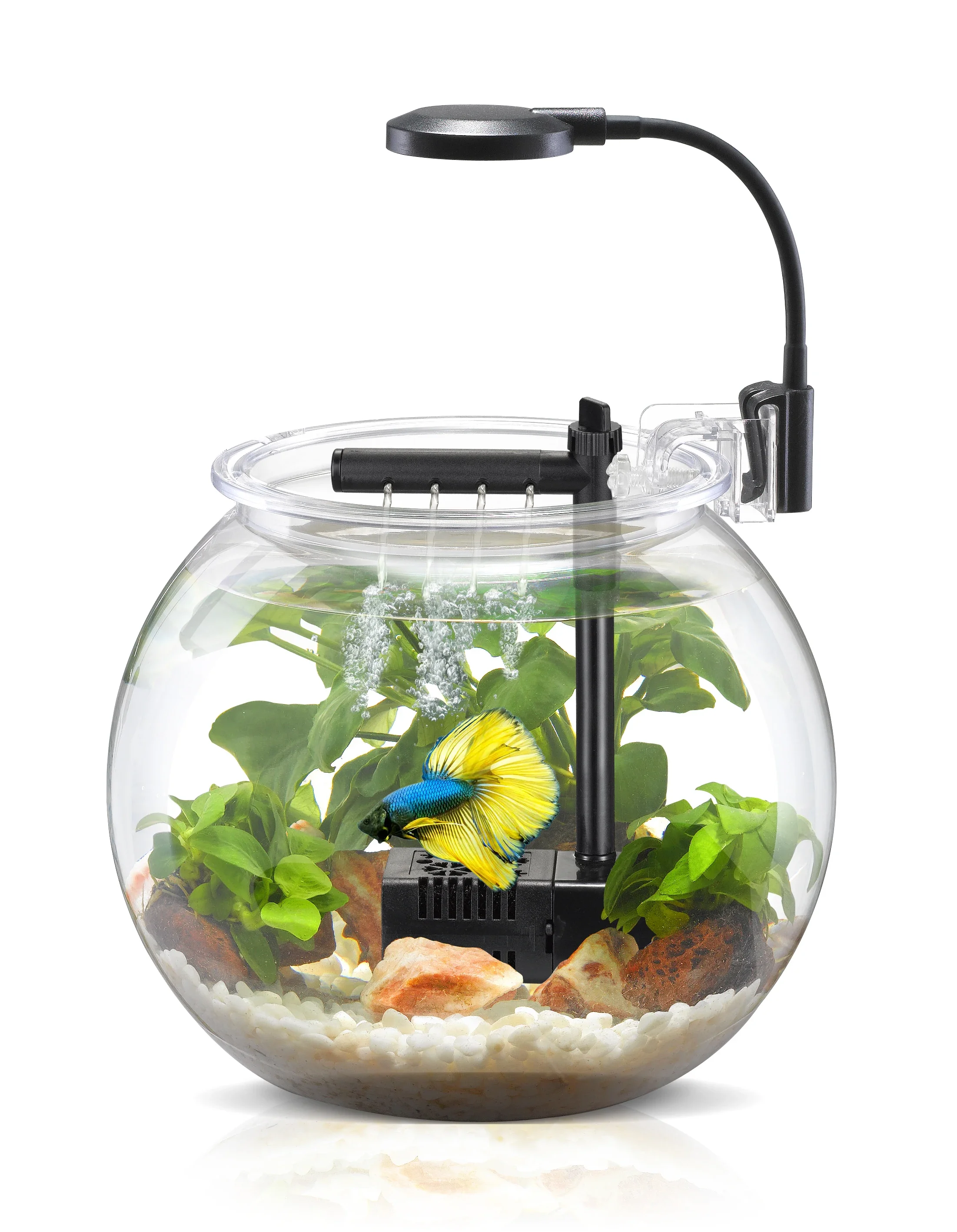 Wholesale desktop USB 4L 12L transparent transparent round small cheap plastic fish tank with filter