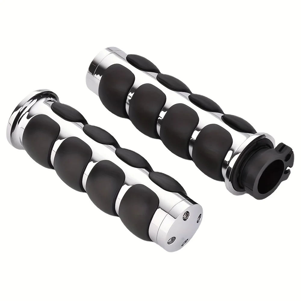 25mm Motorcycle Hand Grips for Enhanced Control - Easy-Install, Chrome & Black Aluminum Rubber, Perfect for 1-Inch Handlebars