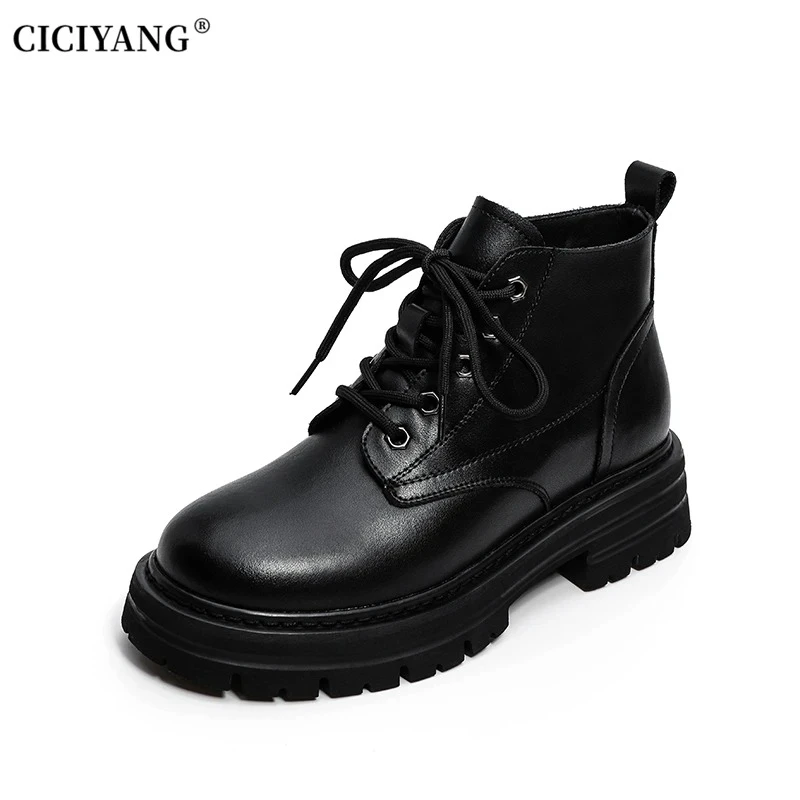 CICIYANG مارتون أحذية السيدات جلد طبيعي 2025 الخريف جديد النمط البريطاني سميكة القاع الرجعية النساء الدانتيل متابعة دراجة نارية الجوارب #6