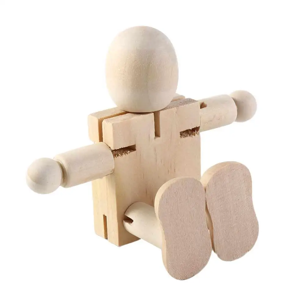 Handicraft Toy DIY White Blank Wooden Robot Doll Graffiti Robot Graffiti Puppet Craft Toy DIY Wooden Handicraft Toy