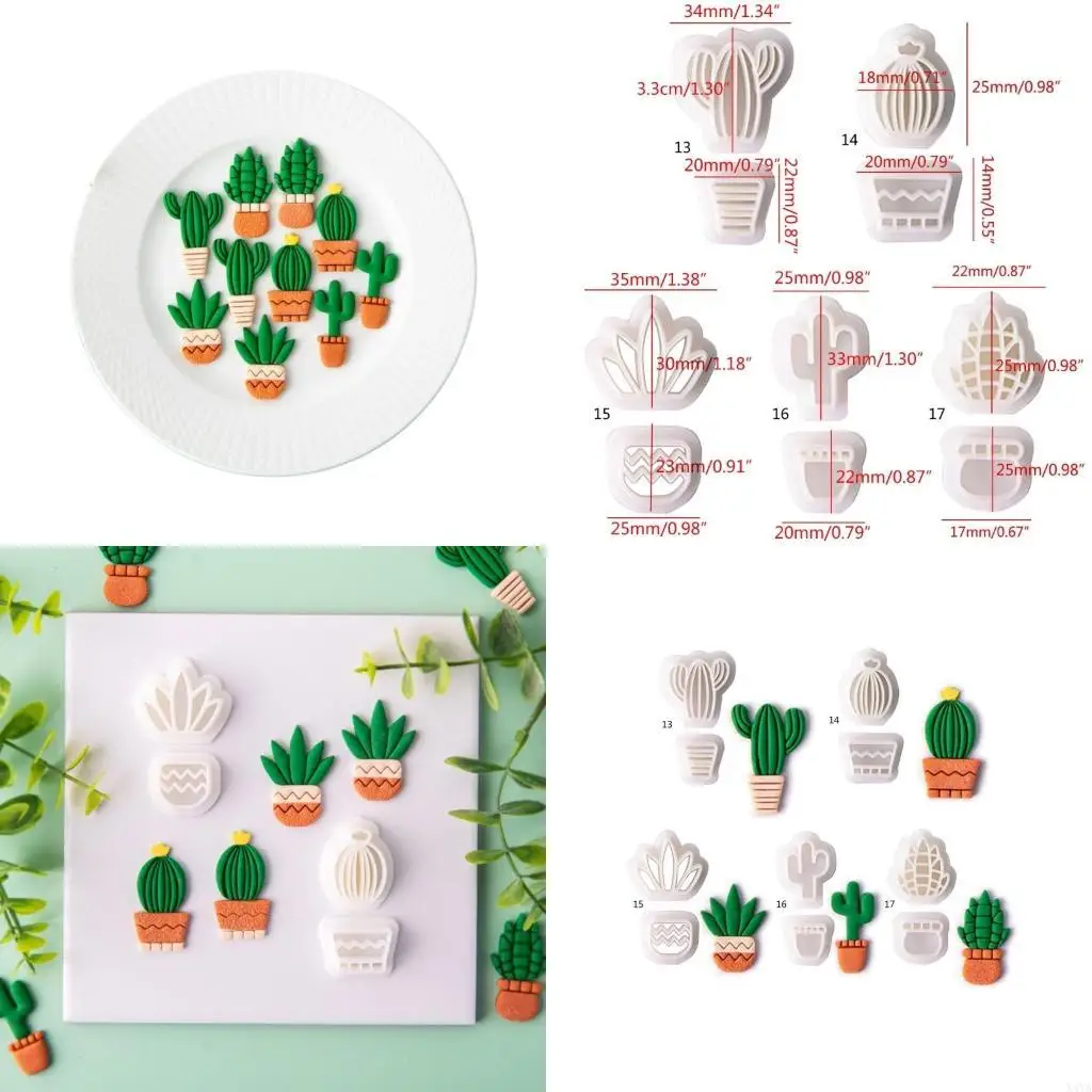 

X4YA Soft Pottery Clay Cutter Plastic Earrings Molds Cacti for Jewelry Pendant