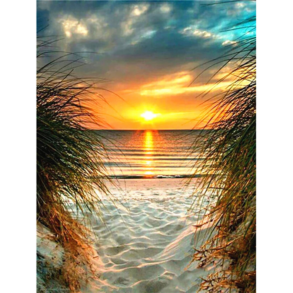 LZAIQIZG 5D Diamond Painting Sunset Coastal Diamond Embroidery Landscape Picture Cross Stitch Handicraft Decoration For Home