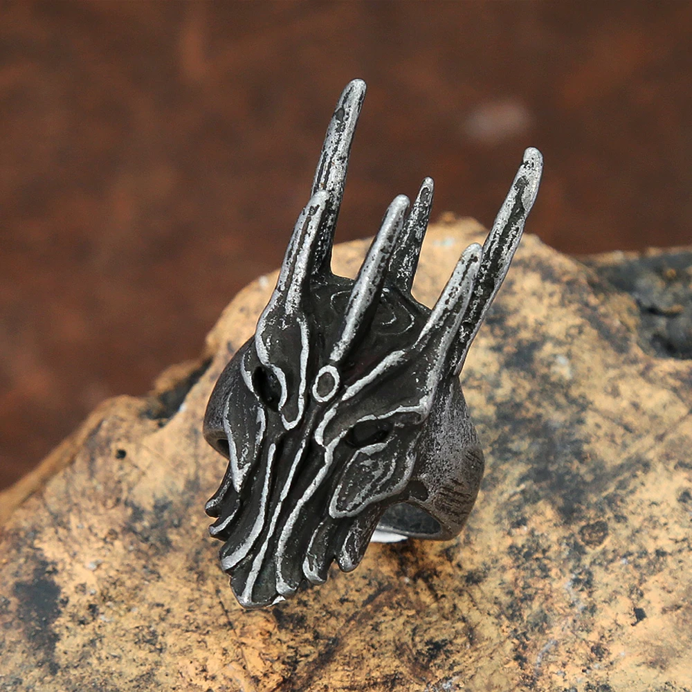 خوذة سوداء عتيقة من Sauron للرجال والنساء ، 316 لتر من الفولاذ المقاوم للصدأ ، خواتم التنين القوطي ، مجوهرات البانك ، هدايا الموضة ، دروبشيبينغ