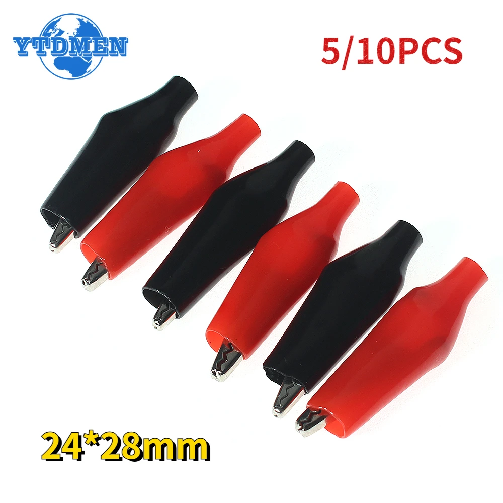 

5/10pcs Alligator Clip 24*28mm Crocodile Metal Insulation Electrical Clamp Testing Clip 24x28mm Red/Black Crocodiles Clips Kit