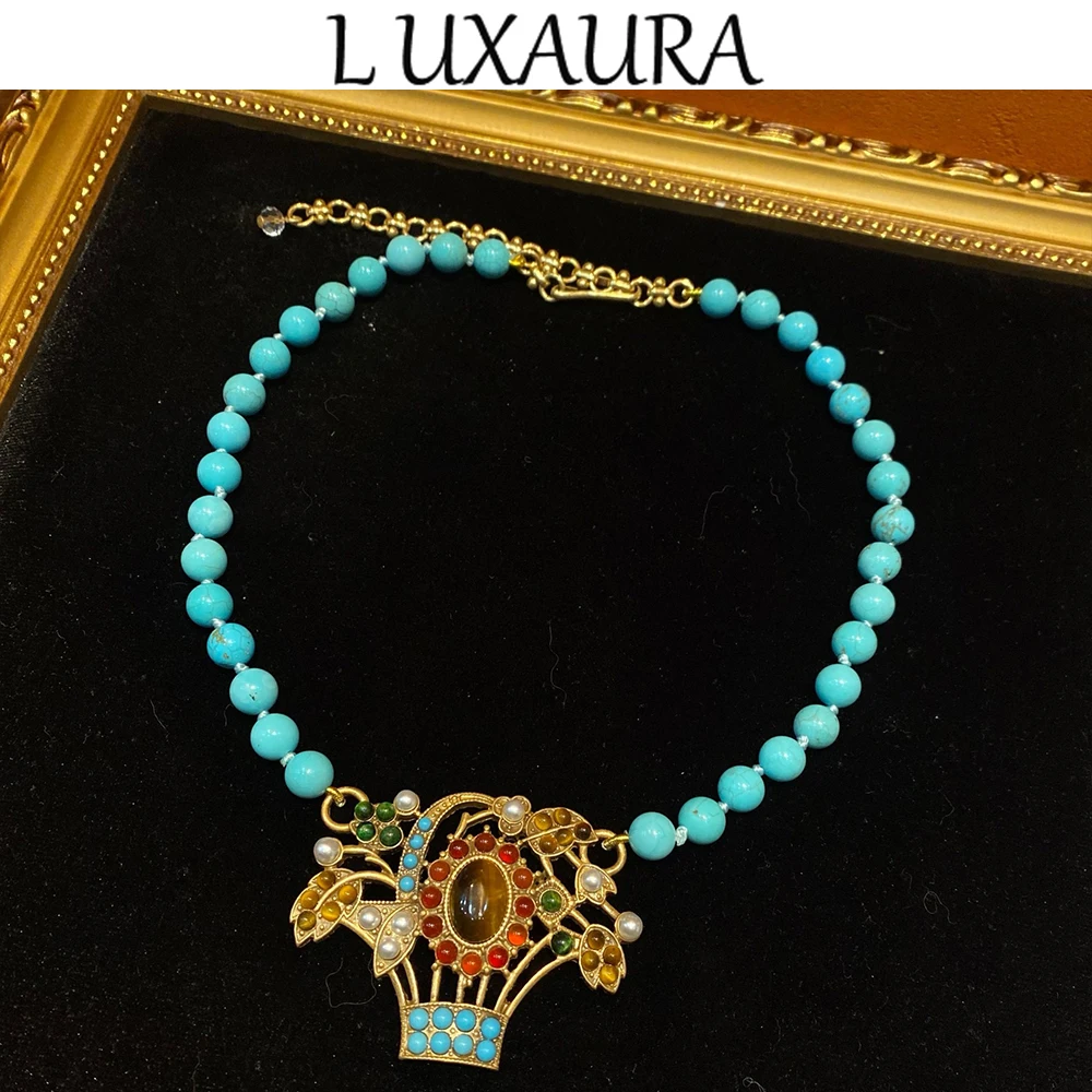 

Vintage fashion classic copper plated 18K blue natural rhinestone paired with bohemian women's jewelry necklace