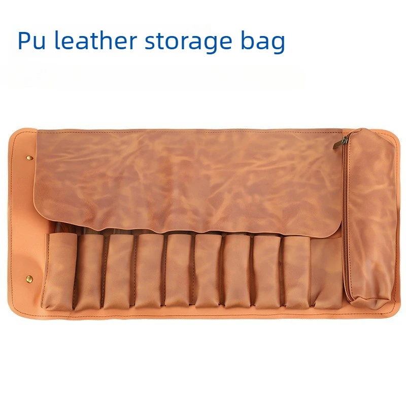 彫刻刀収納バッグ-10グリッドロール収納-耐摩耗性puレザーロール-木工diy彫刻刀ツールバッグ