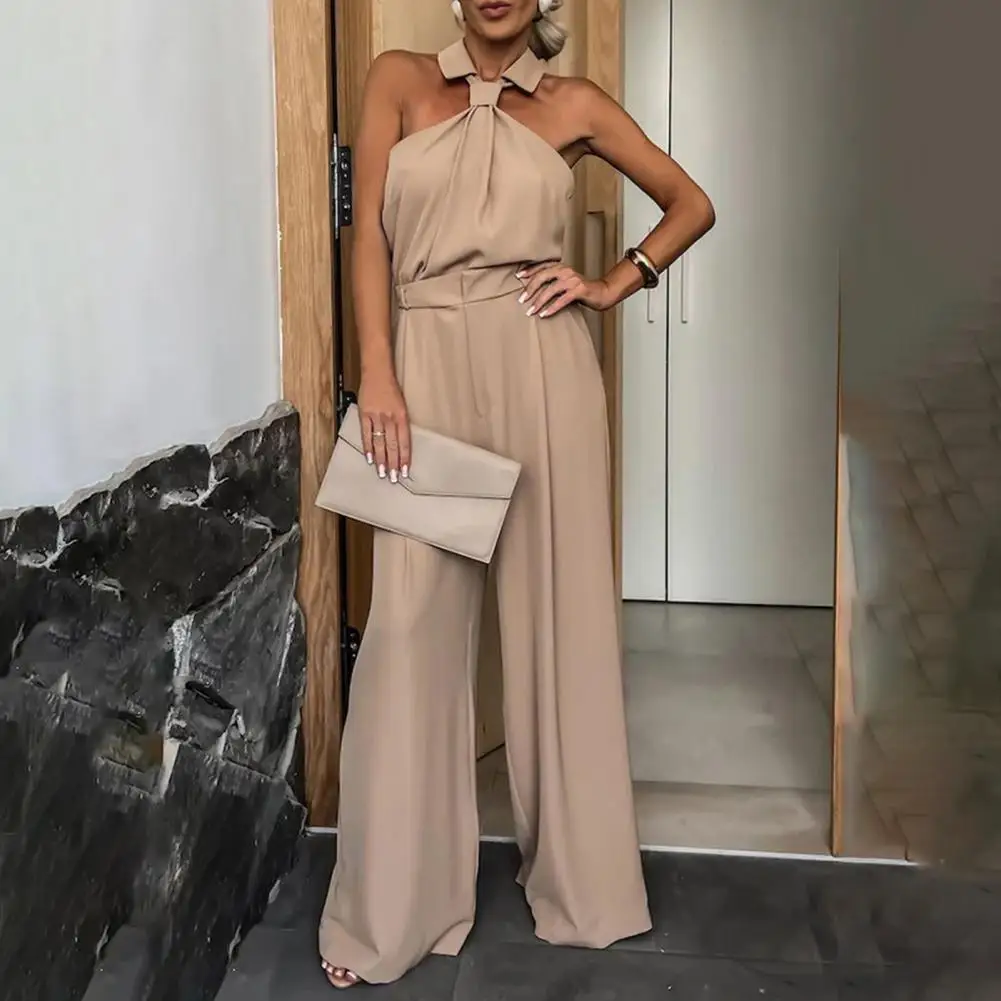 

Women Wide-leg Jumpsuit Stylish Halter Neck Jumpsuit with Off Shoulder Design High Waist for Summer Vacation Beach Outfits High