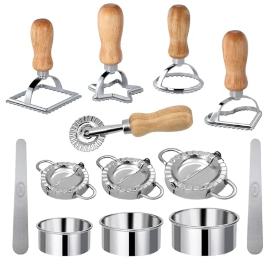 

14 Pieces Upgraded] Ravioli Pasta Cutter Wheel Set, Ravioli Maker Cutter with Roller Wheel with Wooden Handle, Pasta Pr Wheel P