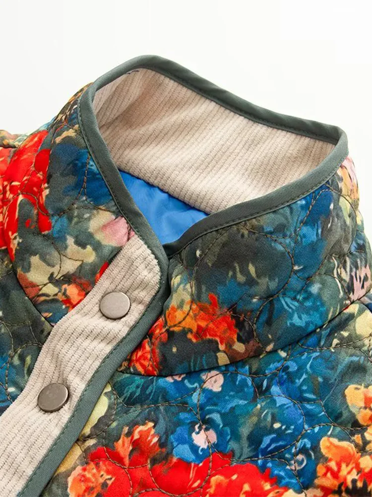 Chaqueta acolchada ligera con estampado de moda para mujer, abrigo acolchado de algodón para otoño, ropa de abrigo femenina con cuello levantado y corazón, 2025