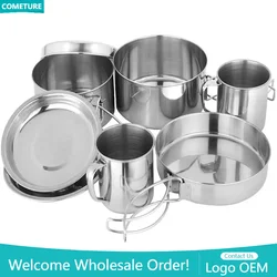 Camping Cookware Set 8Pcs Stainless Steel Outdoor Picnic Pot Kit  Camping Hiking Mini Cooker Bowl Cup Cooking Mess Kit