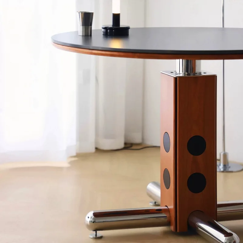 丸テーブル、レトロ、小さなアパート、金属製の脚、丸いダイニングテーブル、無垢材、岩板ダイニングテーブル