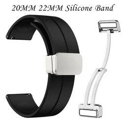 20mm 22mm Strap For Samsung Galaxy watch 4/5 pro/classic/gear s3/active 2 Sport Silicone Magnetic Buckle For Huawei GT 2 3 band