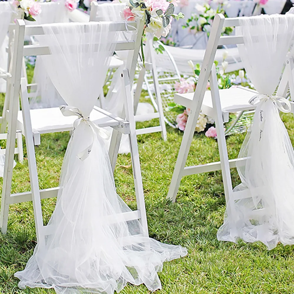 6PCS Wedding Chair Decorations Organza Bow Chair Sashes Church Pew Soft Gauze Sign for Wedding Ceremony Reception Party Birthday