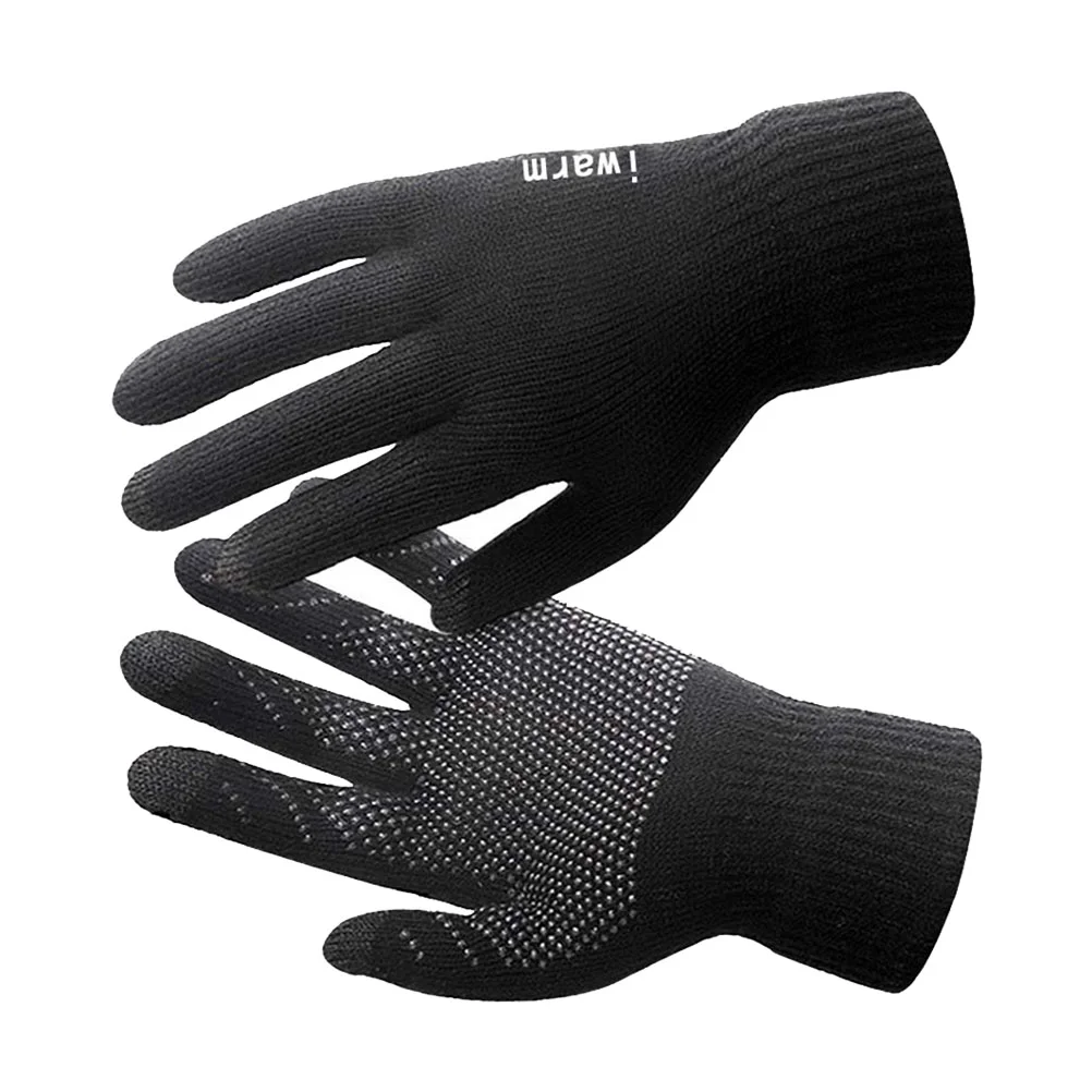 Men Women Unisex Mobile Phone Touch Screen Gloves Winter Thick Warm Knitted Outdoor Sports Cycling Mittens（Black)