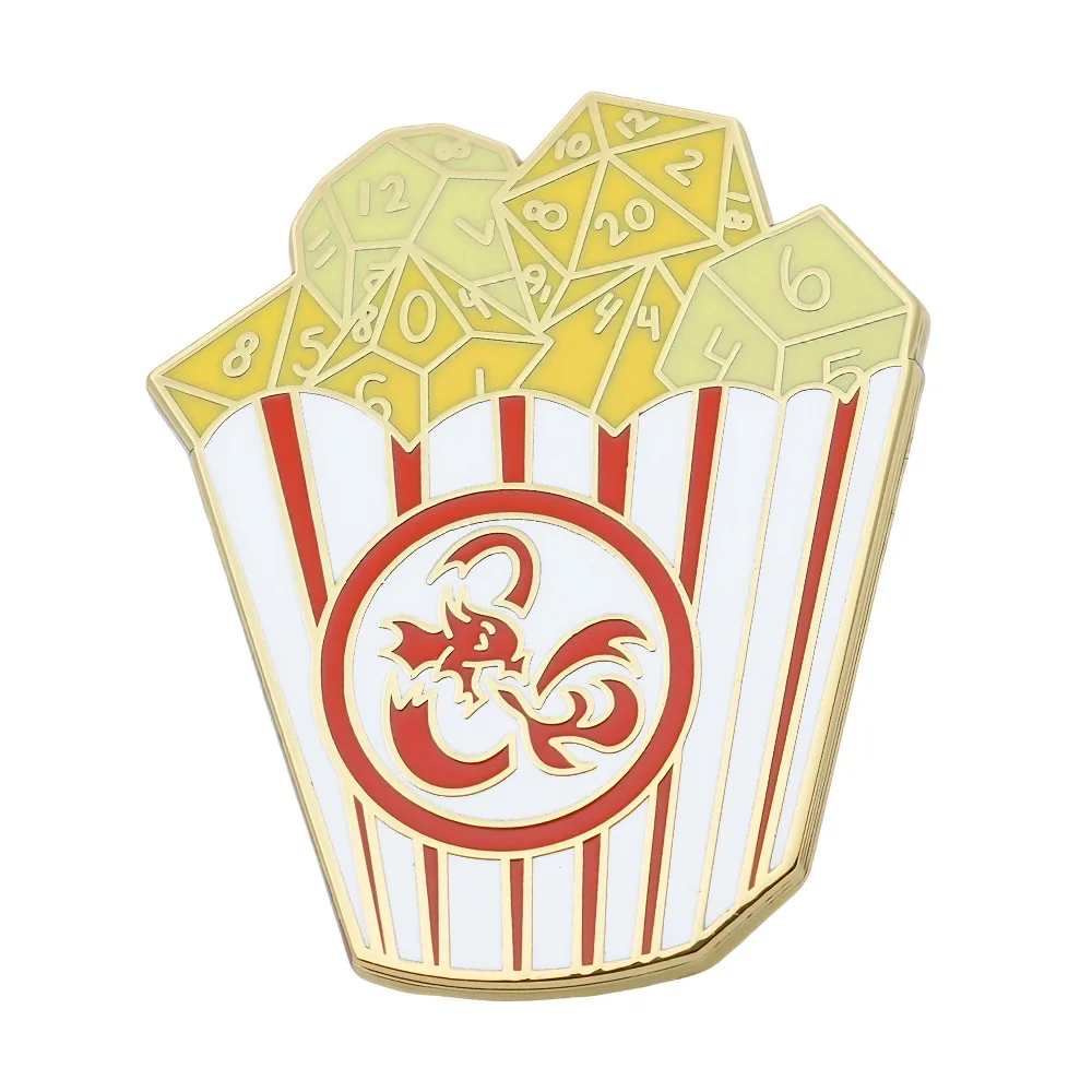 1pc Table Game Dice Popcorn Brooch, Fantasy Dragon Themed Humor Badge, TRPG Player Collectible Pin