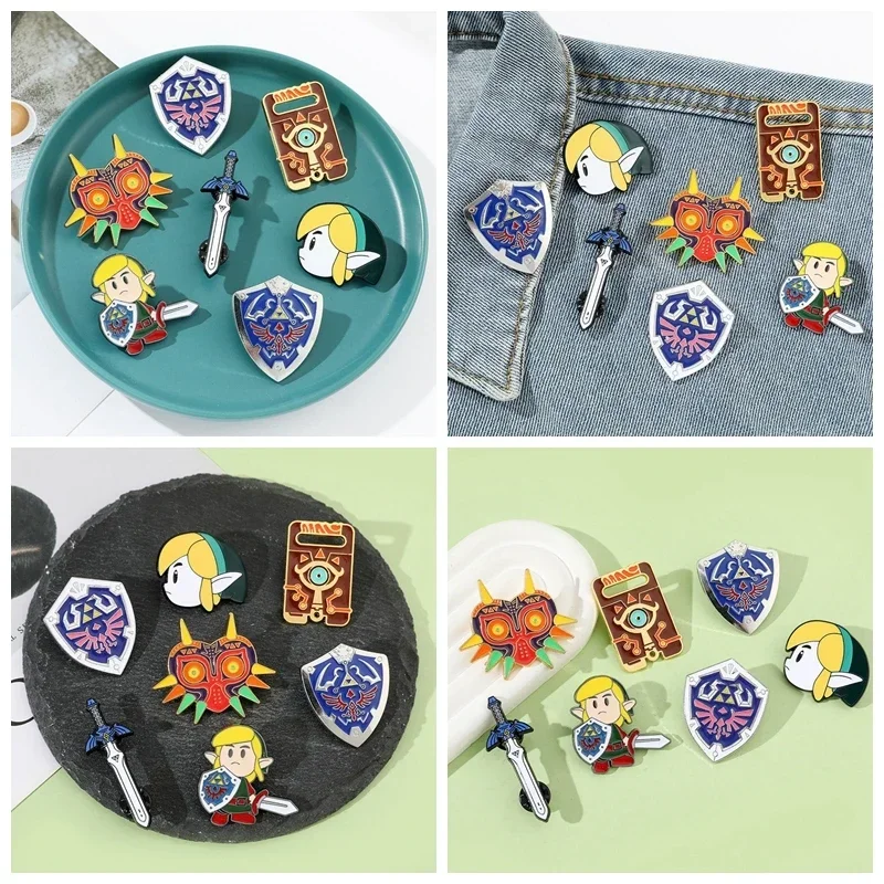 Legend of Zelda Breath of The Wild Metal Badge Zelda Brooch Link Kingdom Tears Shield Children's Festival Gift Hat Decoration