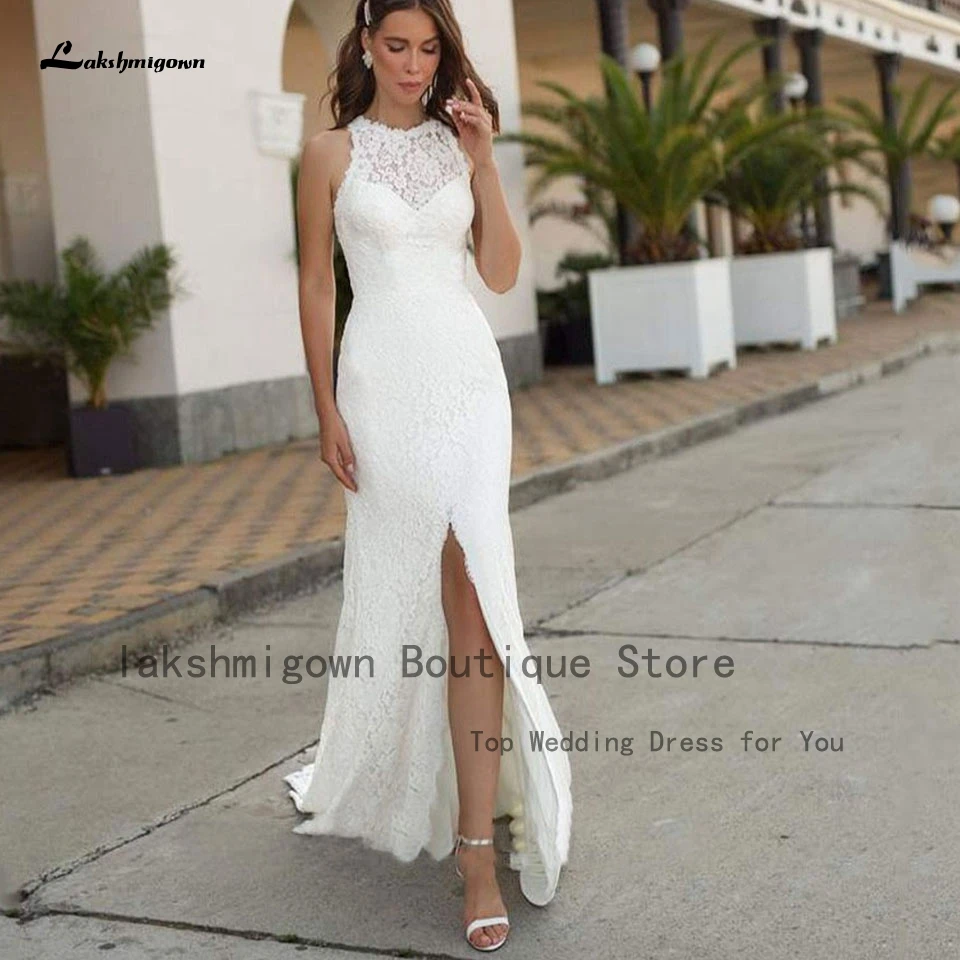 

Lakshmigown Sexy Women Lace Boho Wedding Dress Mermaid Civil Bridal Beach Party Gowns Front Split 2024 New Arrival