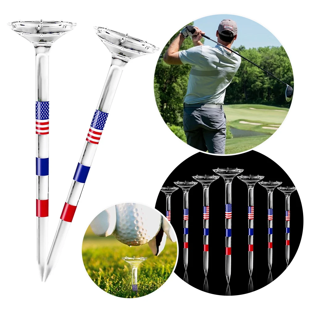 10Pcs Long Golf Tees Bulk Unbreakable 3-1/4 Inch Transparent USA American Flag Reduces Friction and Side Spin Golf Accessories