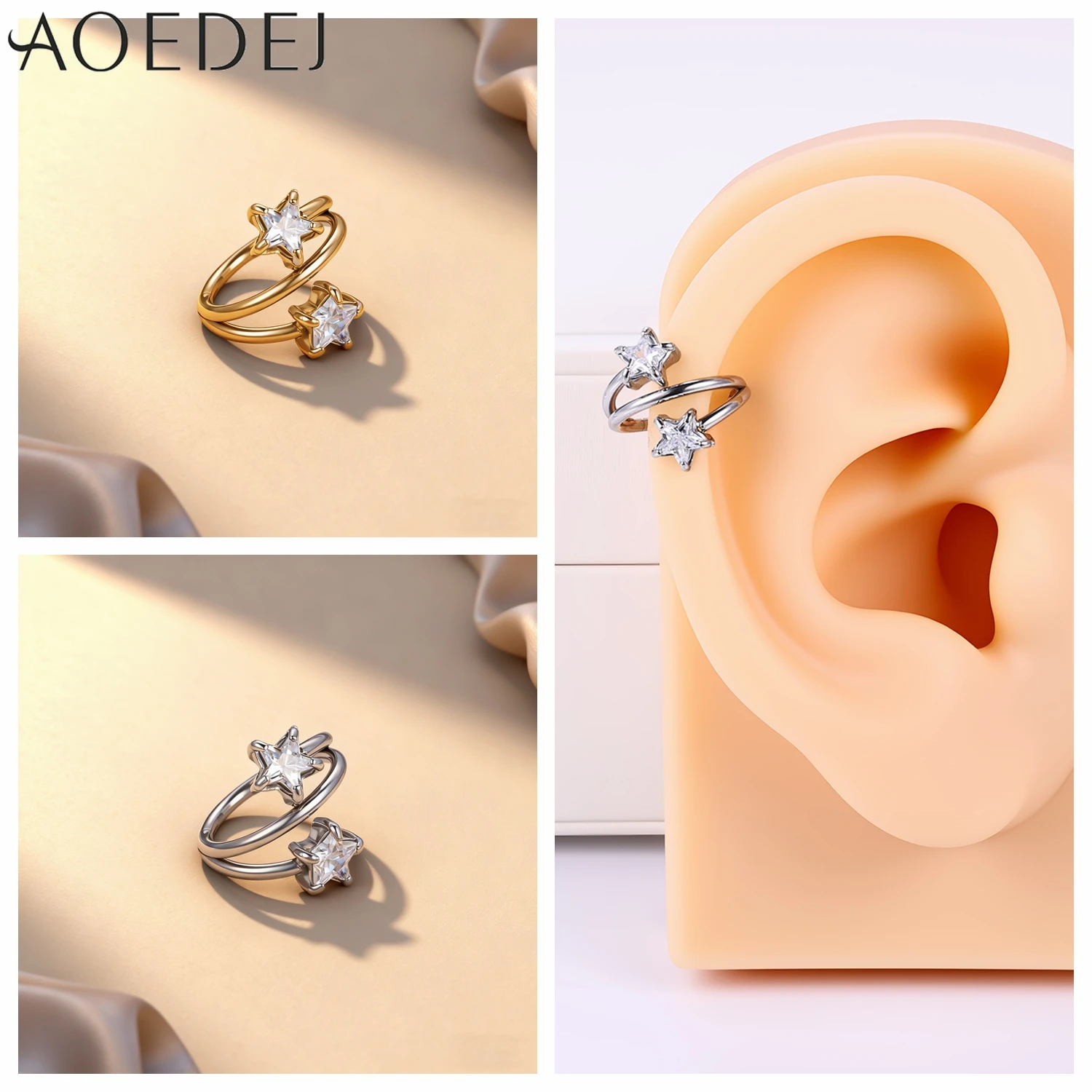 AOEDEJ 1 قطعة 16 جرام الفولاذ المقاوم للصدأ الأنف الدائري النساء تشيكوسلوفاكيا كريستال هوب أقراط طبقة مزدوجة الأذن اللولب الحاجز الثقب مجوهرات 8/10 مللي متر