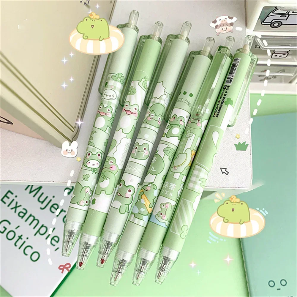 6 Pcs Cute Frog Gel Pens Kawaii Stationery Ballpoint Pen Ballpen Students Gifts Pen Fashion School Office Writing Supplies Pen