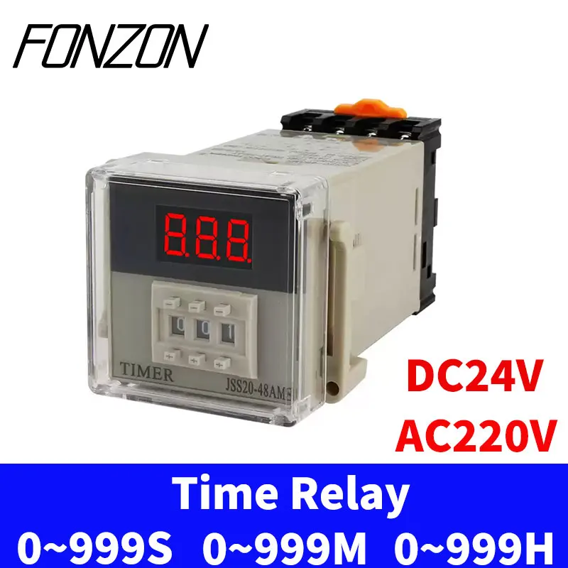 1Pcs JSS20 Digital LED Programmable Timer Relay Switch 0~999 S/M/H DC24V AC220V Delay Timer With Socket Base