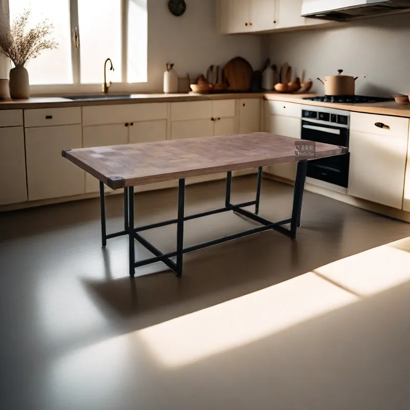 long bench table, solid wood iron wrought office workbench, dining table, home dining table, long table