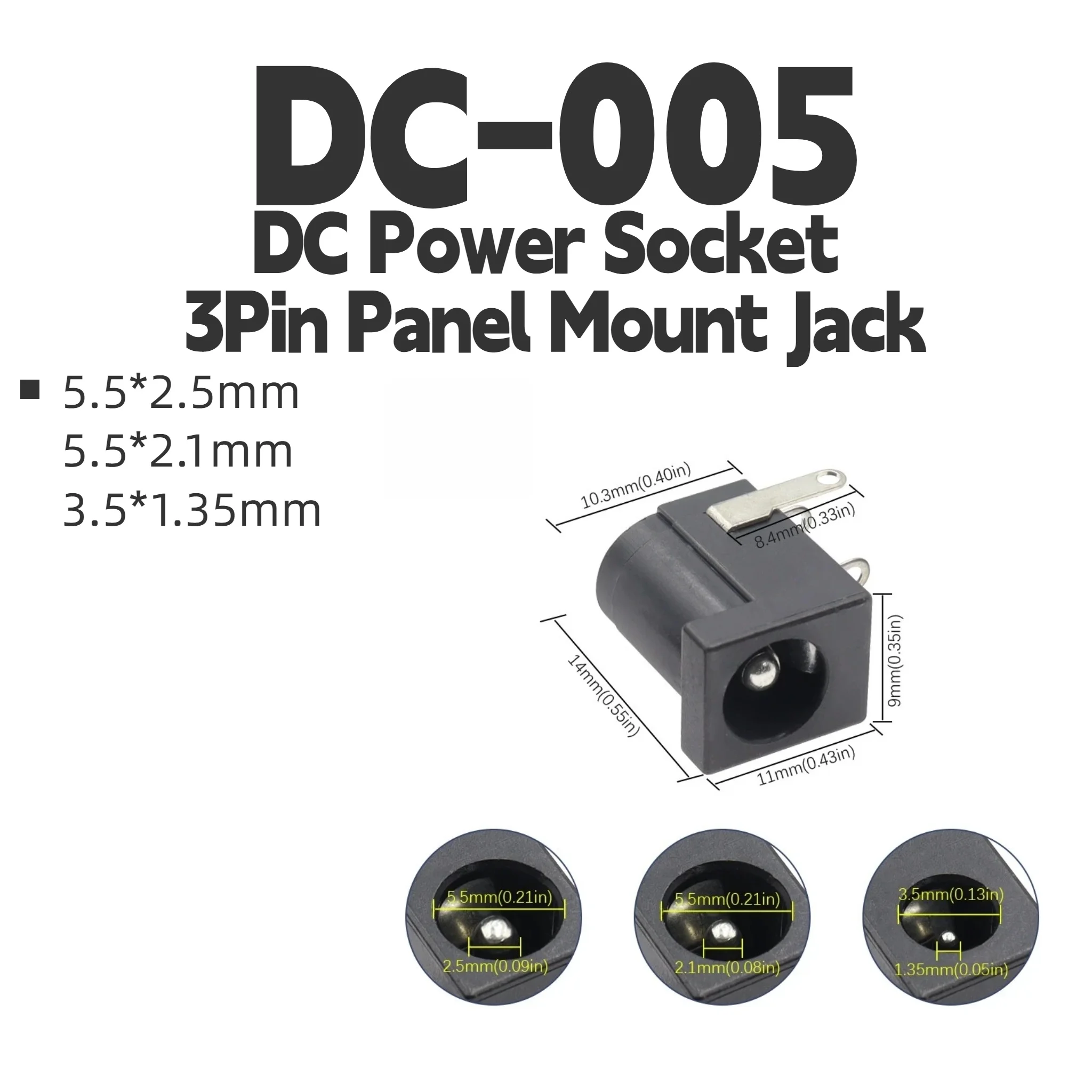 10-30PCS DC-005 DC Power Jack Socket 3Pin DIP 5.5*2.1mm 5.5*2.5mm 3.5*1.35mm DC Female Panel Mount Power Connector