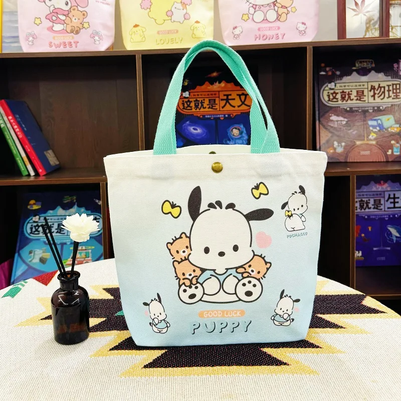 Anime Figure Hello Kittys Canvas Bag Sanrios Girl Student Handbag Small Bag Fashion Go Out Sundries Work Bring Food Lunch Bag