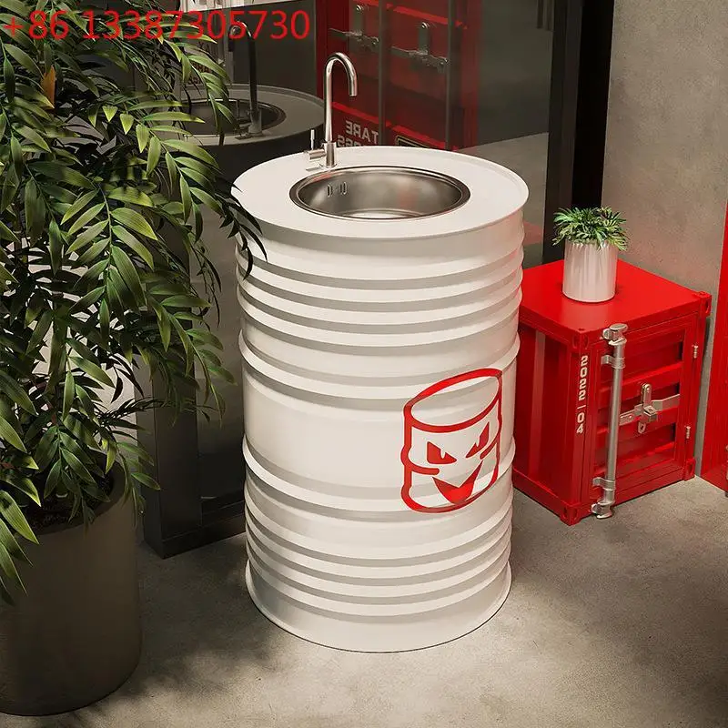 

Wrought iron wash basin retro industrial wind personalized oil drum creative bathroom washstand