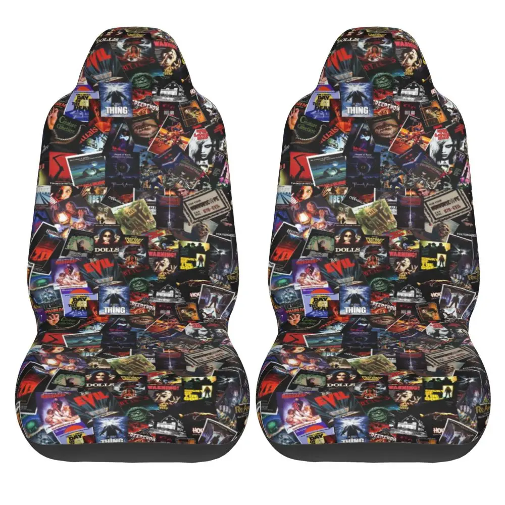 Terror Magazine Halloween Pattern Design Car Seat Cover 2PCS Front Car Seat Cover, Car Bucket Seat Anti Fouling Protection Cover