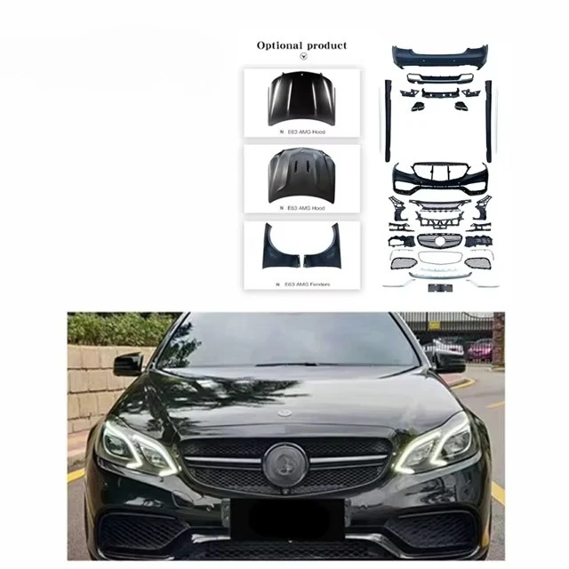 

For 14-16 W212 E Class Upgrade E63 BodyKit Front Rear Bumper Front Lip Grille Hood Fender Side Skirt Bumper Kits