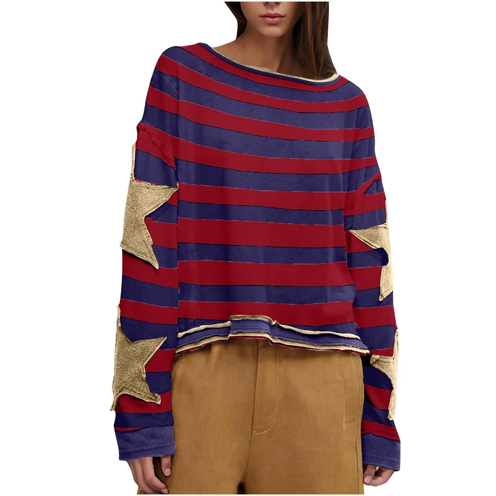 "Oversized Graphic Sweatshirt Retro Long Sleeve Drop Shoulder T Shirt With Round Neck For Women" Fall Top