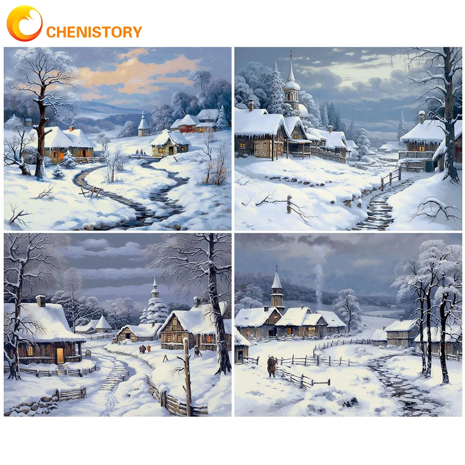 

CHENISTORY Oil Paint By Numbers Winter Landscape Set Acrylic Paint For Adults On Canvas Diy Frame Drawing Coloring By Numbers De