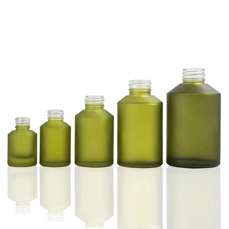 Bulk Leeg 15/30/60/100/120/200Ml Mat Groen Glas Vloeibare Huidverzorging Toner Verwijderaar Fles Met Zwarte Schroefdeksel Platte Stop Cn