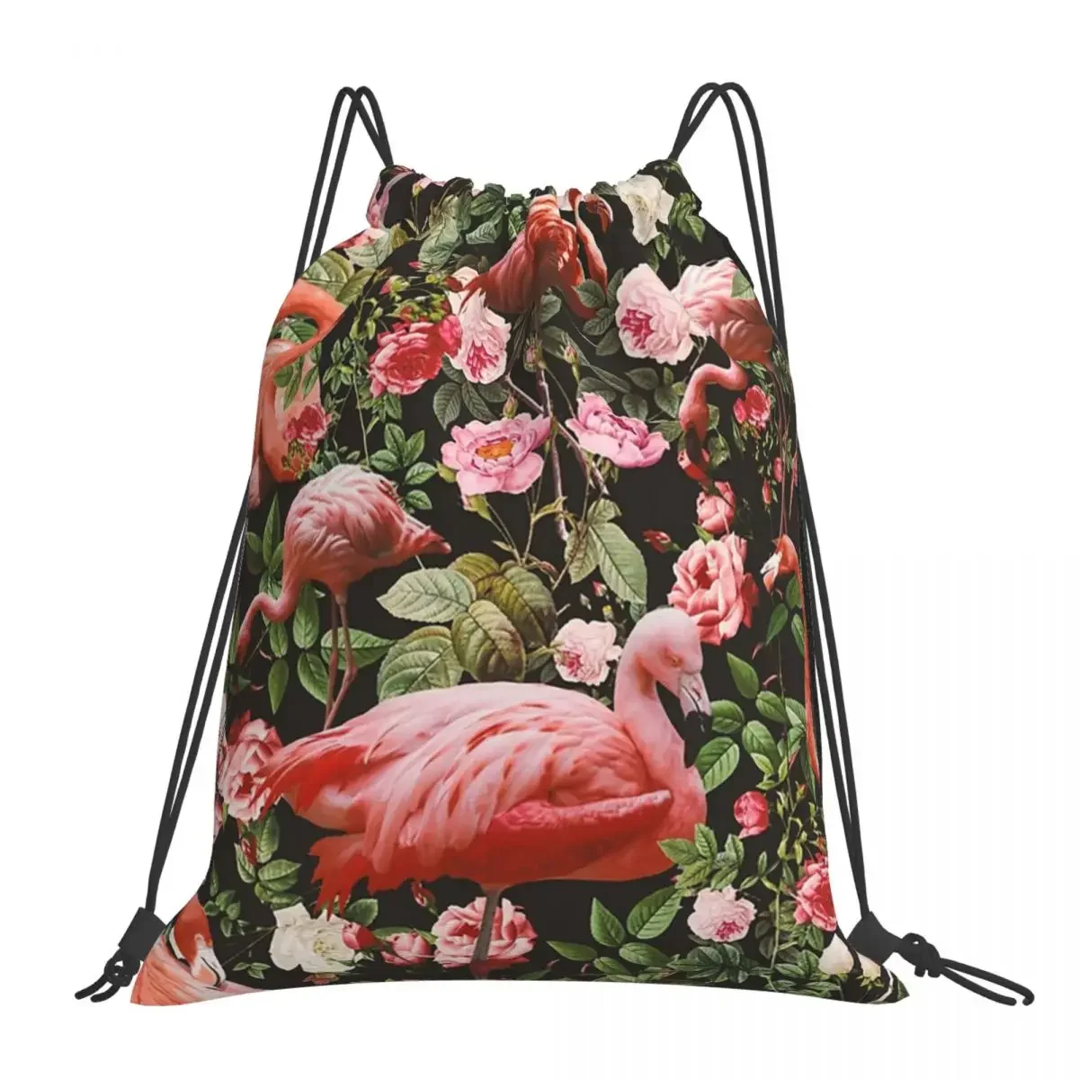 

Floral And Flamingo Pattern Backpacks Portable Drawstring Bags Drawstring Bundle Pocket Sports Bag BookBag For Man Woman School