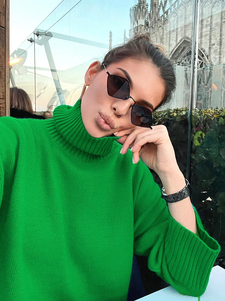 Fall Winter Loose Green Turtleneck Sweaters Women Casual Warm Knit Pullover Korean Raglan Sleeve Knitwear Jumper New Malhas Tops