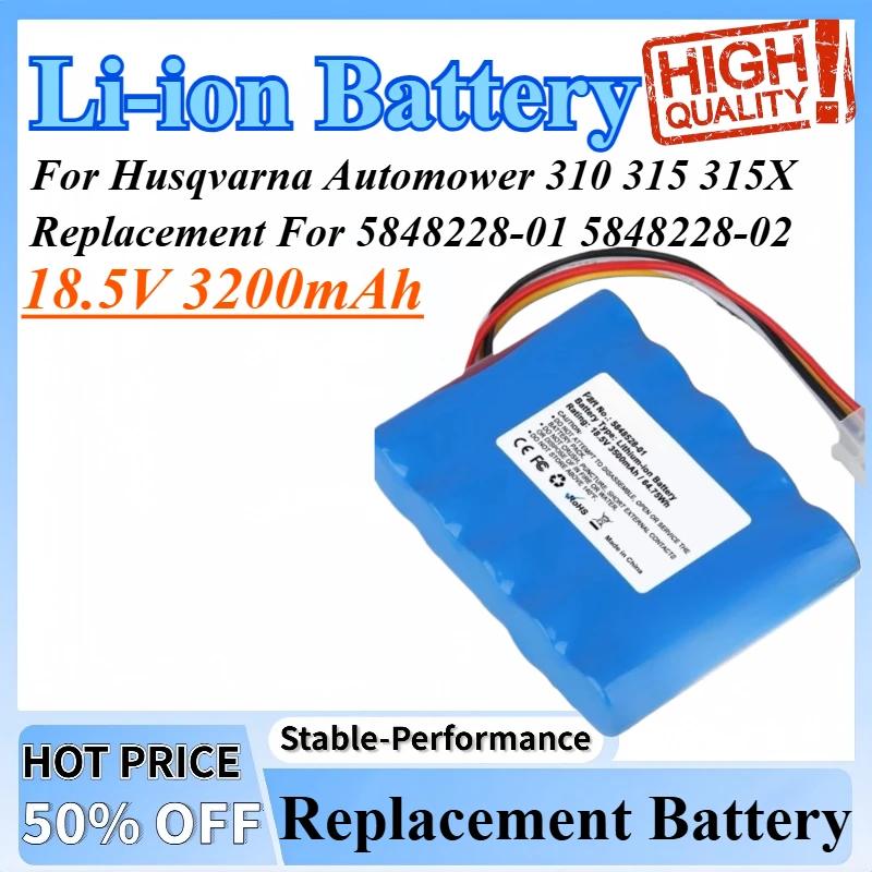 

18.5V 3200mAh Replacement Battery Compatible For Husqvarna Automower 310 315 315X Replacement For 5848228-01 5848228-02