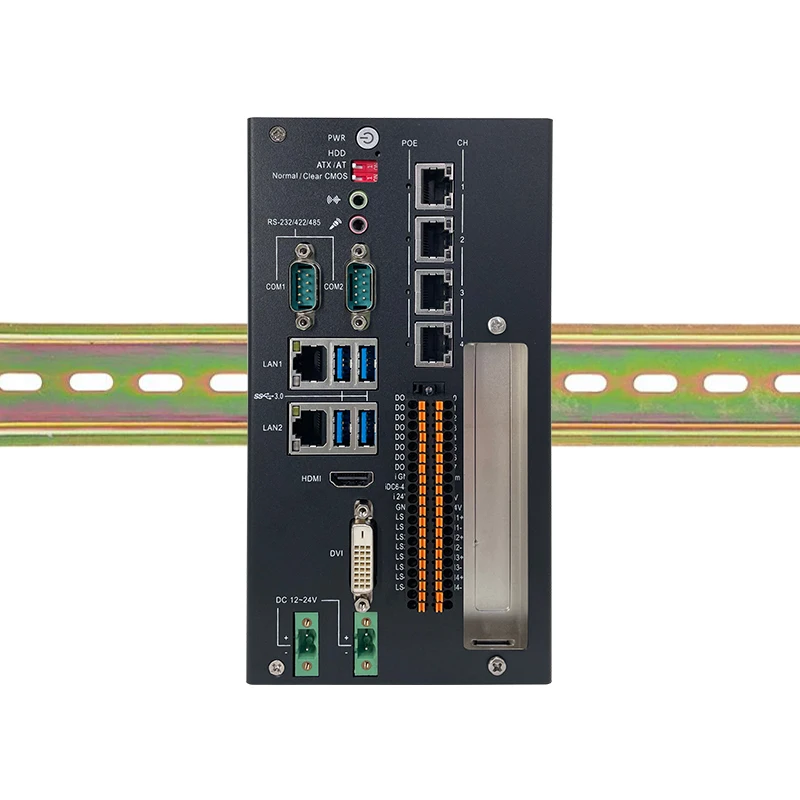 Din Rail Fanless Embedded IPC  industrial computer   Support  Intel  LGA 1151 6 / 7 / 8 / 9th CPU   12V/24V 6LAN 2COM GPIO 1*PCI