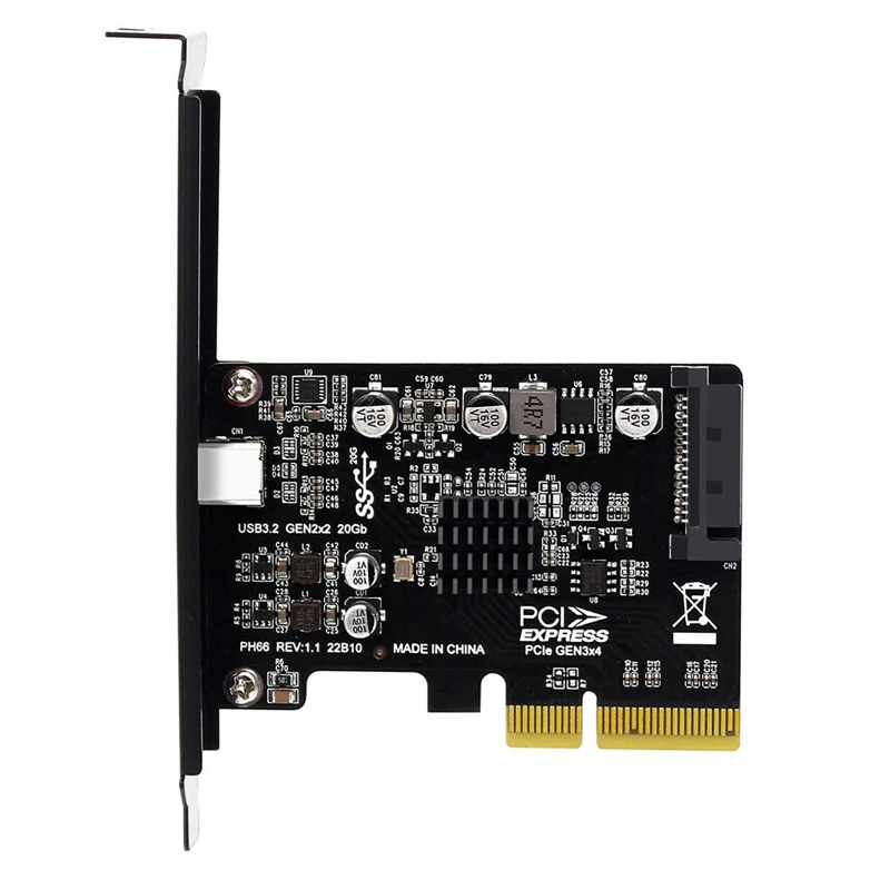 PCIE To Type C USB3.2 Expansion Card PCI Express X4 To Typec Gen2x2 20Gbps Drive Free Adapter Card For PC Desktop