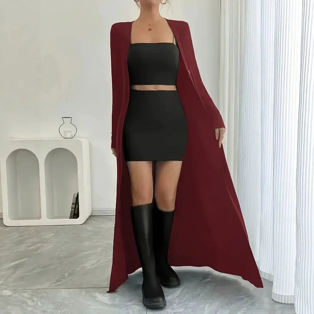 Women Autumn Solid Long Cardigan Long Sleeve Slim Fit Knit Sweater Elegant Ladies Casual Outerwear Knitted Coat Daily