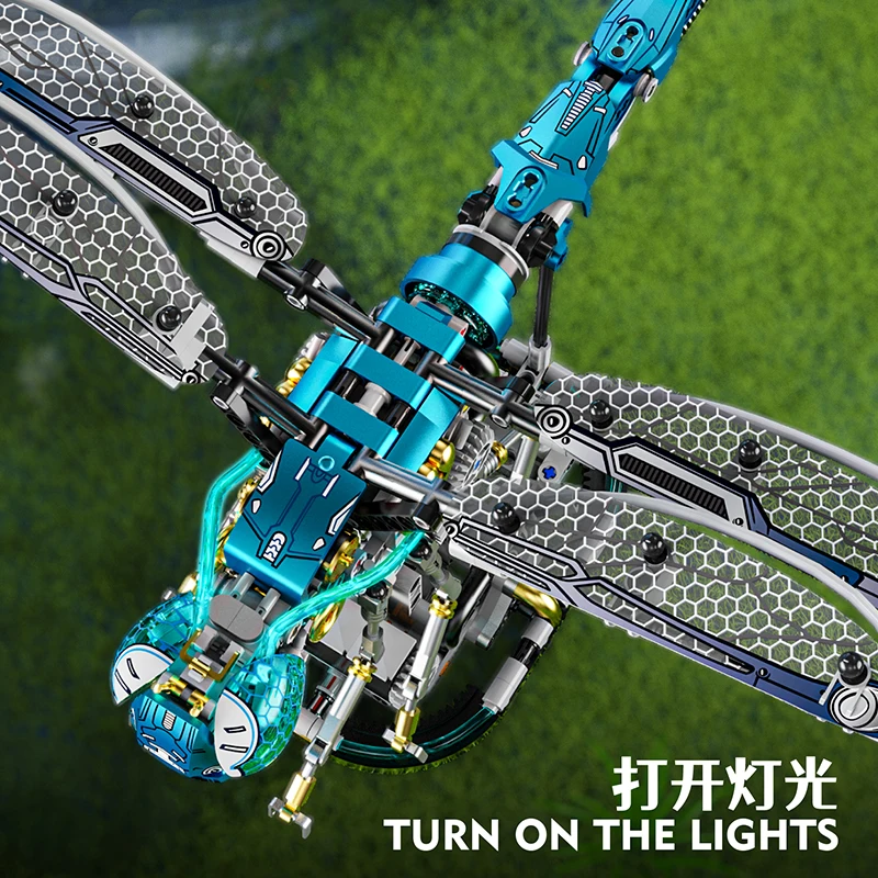 Kit de blocs de construction libellule mécanique, 866 pièces, avec lumières, modèle d'insecte, jouet pour enfants, cadeau créatif pour garçons et filles