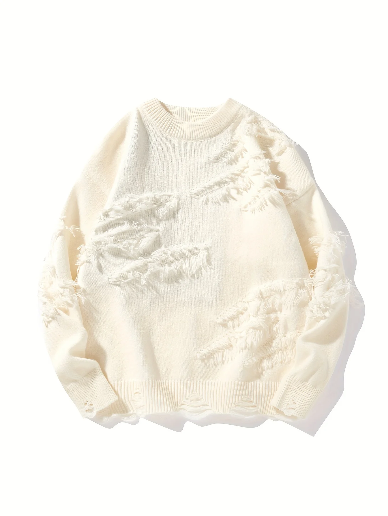 LVLAEA Claw Marks Design Tassel Men Winter Fall Streetwear Long Sleeve Round Neck Solid Color Trendy Fashion Y2K Pullover for Me